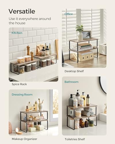 SONGMICS Cabinet Organizer Shelf, Set of 2 Spice Rack, Kitchen Storage