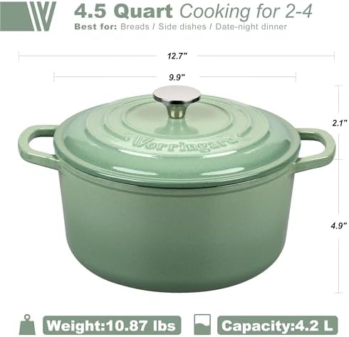VORRINGARD Enameled Cast Iron Dutch Oven Pot with Lid, for Sourdough Bread Baking, Round Dutch Ovens, 4.5 Quart, Sage Green