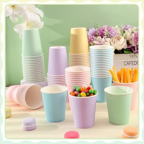 NatNarr 100 Pack Pastel Paper Cups, 9oz Pastel Party Cups