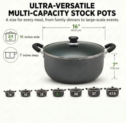 American Dream 24QT Sauce Pot with Glass Lid | Heavy-Duty Aluminum Stock Pot for Soups, Stews, Pasta & Seafood | Dutch Oven Style Cooking Pot with Stay-Cool Handles | Easy-Clean, PFOA-Free Cookware