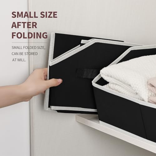 Homsorout Cube Storage Bins - 6 Pack Trapezoid Storage Bins, Closet Organizers and Decorative Storage, Storage Baskets with Handle, Large Storage Basket for Home, Black