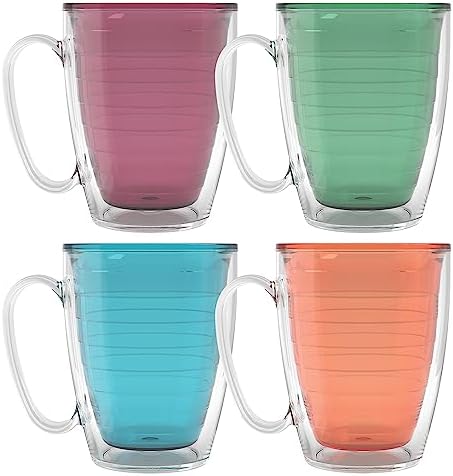 Tervis Clear & Colorful Tabletop - Bright Colors Mug Collection Made in USA Double Walled Insulated Tumbler Travel Cup Keeps Drinks Cold & Hot, 16oz Mug - 4pk, Assorted