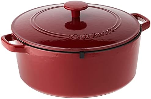 Cuisinart Chef's Classic Enameled Cast Iron Dutch Oven with Lid, Porcelain Enameled Interior, Oven Safe, Induction Compatible, 7-Quart, Round, Cardinal Red