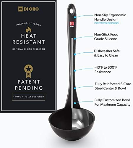 DI ORO Silicone Ladle - Soup & Serving, 600F Heat Resistant, Black