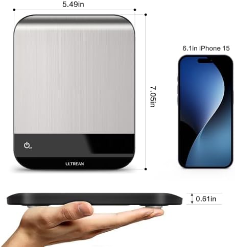 Ultrean Smart Food Kitchen Scale with Nutritional Calculator, App for Macro & Calorie Tracking, AI Scan, Digital Grams and Ounces for Weight Loss, Rechargeable, Stainless Steel, 33lb /15kg