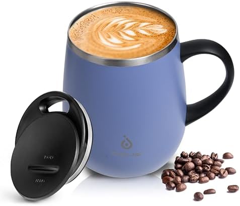 Ideus 16 oz Insulated Coffee Mug with Lid and Handle (Ocean Blue 1.0)