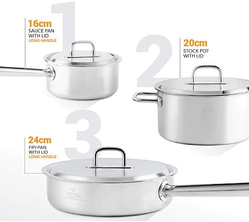 BUFFALO Clad Stainless Steel Sauce Pan 7" Stock Pot 8" & Stir Fry Pan 10"