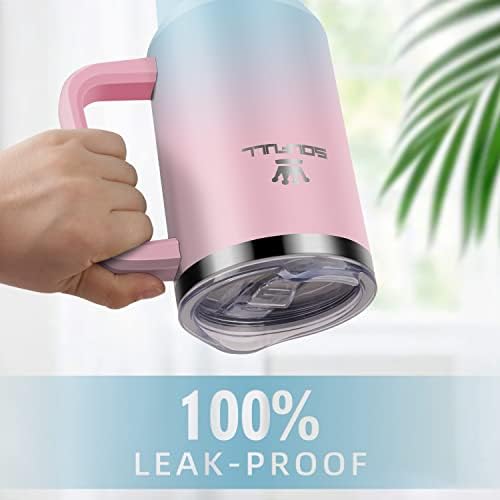 Soufull 40 oz Tumbler with Handle and Straw Lid, 100% Leak-proof, PinkBlue