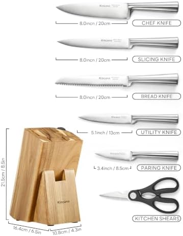 Knife Set 7 Piece German Steel Kitchen Knife Block Set