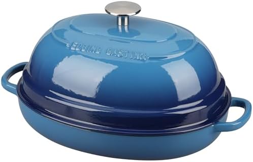 EDGING CASTING Enameled Oval Cast Iron Dutch Oven Pot with Lid, Bread Dutch Oven for Sourdough Bread Baking, Dutch Oven Bread, Bread Oven, 6QT, Lake Blue