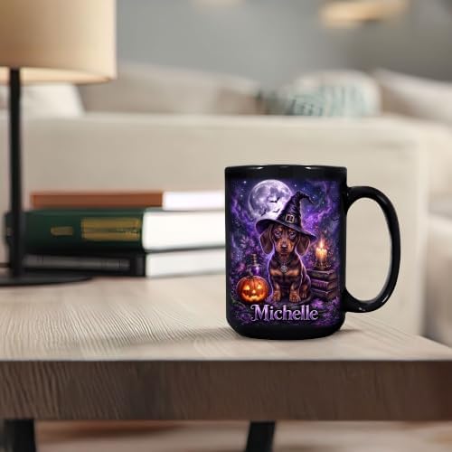 Hyturtle Personalized Halloween Dachshund Mug, Custom Name Gift for Women
