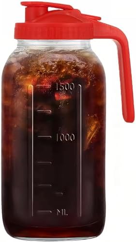 64oz (2 quart) Glass Pitcher with Lid, Mason Jar Pitcher, Glass Container