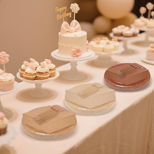 Serves 35 Guests Gradient Brown Plates and Napkins Party Supplies