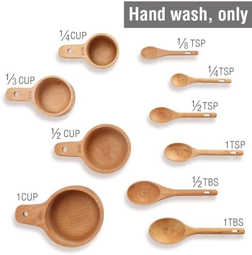 Wooden Measuring Cups and Spoons Set, 10 Piece, Handcrafted