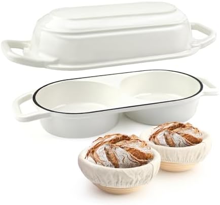 YONILL Mini Double Dutch Oven with Lid for Sourdough Bread Baking (White)