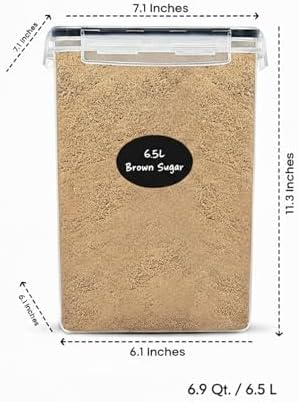 Extra Large Flour and Sugar Storage Containers 6.5L/220 Fl. oz; Set of 2 Plastic Bulk Airtight Food Storage Rice Containers With Lids - Kitchen Pantry Organizer and Storage Canisters, Marker & Labels