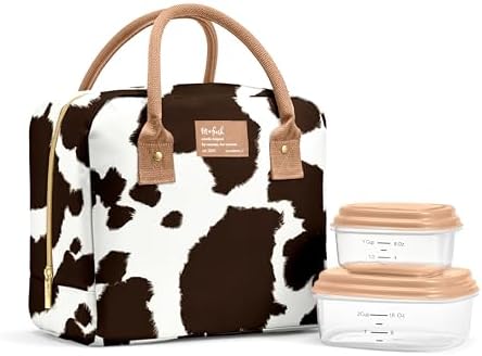 Fit & Fresh Bloomington Lunch Bag for Women - Insulated Large Lunch Box for Work with Containers, Leak-Resistant, Stain-Resistant, Zipper Closure, Cowhide