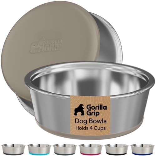 GORILLA GRIP Dog Bowls, Food Grade Stainless Steel, Set of 2, 4 Cup, Beige
