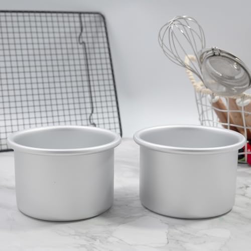 Aluminum smash cake 4×3 inch round Cake Pan Set of 2,anodized aluminum,layer cake pan, baking pan For birthday cake, party Silver (4×3 round Cake Pan, Set of 2)