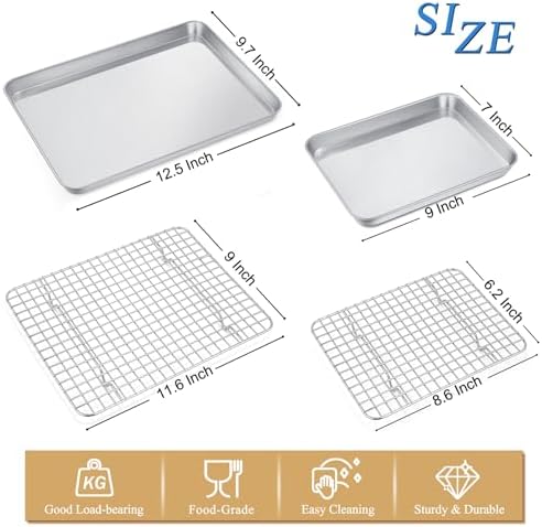 P&P CHEF 12.5+9 Inch Toaster Oven Pan Tray with Wire Rack, 4 PCS