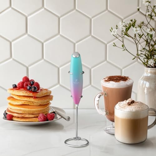 Zulay Kitchen Powerful Milk Frother Wand With Duracell Batteries - Ultra Fast Handheld Drink Mixer - Electric Whisk Foam Maker for Coffee, Lattes, Cappuccino & Matcha - Z1 Motor - Pink Spritz