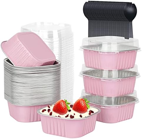 LNYZQUS 5oz Mini Cake Pans with Lids and Spoons, Disposable Brownie Tins