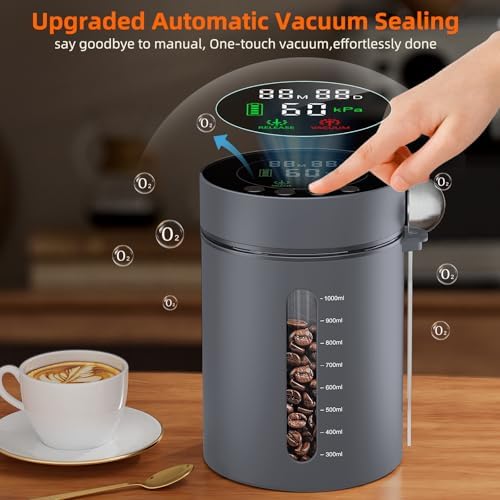 Automatic Vacuum Coffee Canister, 1.3L Airtight Food Storage Container