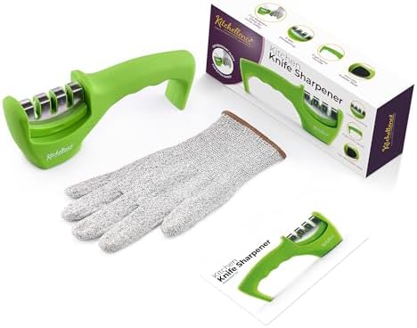 4-in-1 Kitchen Knife Accessories: 3-Stage Knife Sharpener Helps Repair, Restore and Polish Blades and Cut-Resistant Glove