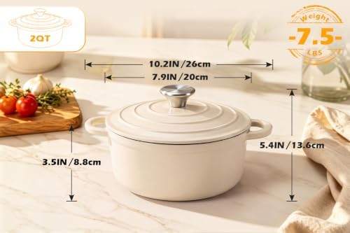 Leonyo 2Quart Small Enameled Cast Iron Dutch Oven with Lid,Light Sandalwood
