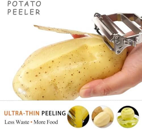 Sunkuka Potato Apple Vegetable Peeler Julienne Peeler for Kitchen - 3 in 1 Y Peeler for Fruit Veggie Carrot Cucumber Zucchini, Sharp Stainless Steel Peeler with Cleaning Brush