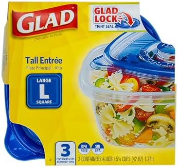 Glad GladWare Tall Entree Containers, Large Square, 42 oz - 3 Count (Pack of 6)