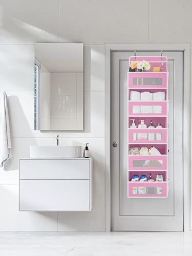 JARLINK Over the Door Organizer for Pantry, Bathroom, 5 Shelf Pink, 2 Pack