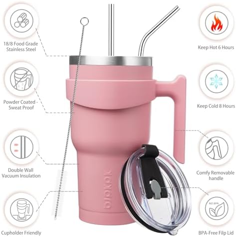 BJPKPK 30 oz Tumbler with Handle & Straw, Insulated Stainless Steel Mug