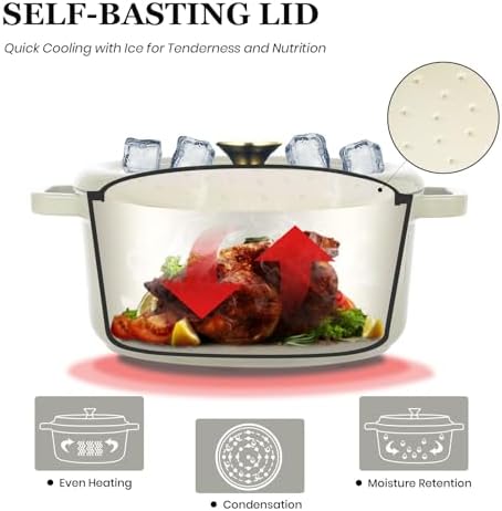 Overmont Enameled Cast Iron Dutch Oven - 5QT Pot with Lid Recipe Potholders