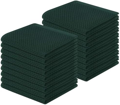 Homaxy 100% Cotton Waffle Weave Kitchen Dish Cloths 18-Pack, Blackish Green