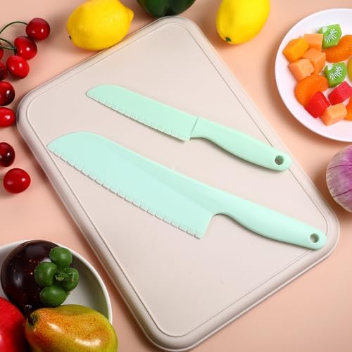 4 Pack Lettuce Knife 11/8.5" Plastic Cake Knifes to Prevent Browning Serrated Kitchen Cutter for Cutting Fruits, Cakes and Bread Dishwashable Safe for Kids Nylon Cutters for Nonstick Pans (Green, S&L)