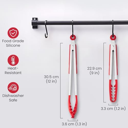 2 PCS Pasta Tong Spaghetti Tongs, 9" & 12-Inch Heat Resistant Pasta Tongs