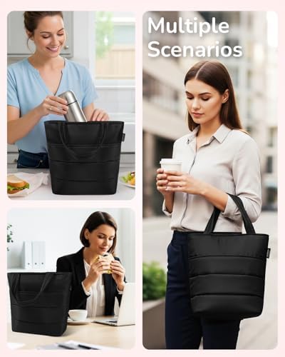 Aosbos Black Lunch Tote Bag,Insulated Lunch Bag For Women,Work,Office