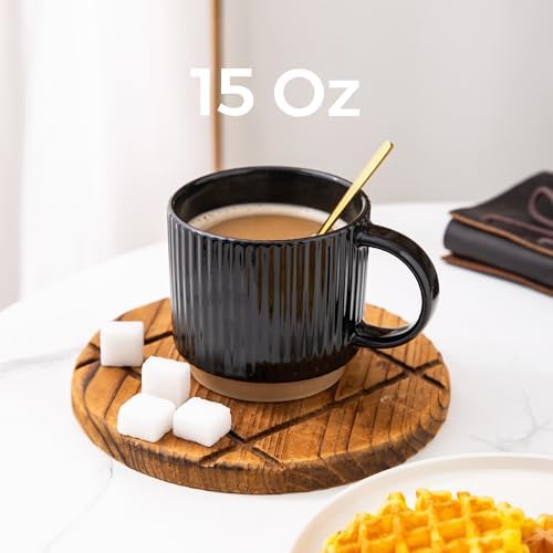 GBhome 15 OZ Stackable Coffee Mugs Set of 4, Ceramic Coffee Cups Set