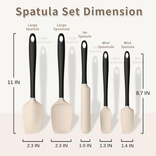 Coukre Silicone Spatula Set of 5,High Temperature Resistant, Food Grade Silicone, Dishwasher Safe, for Baking, Cooking (Beige Black)