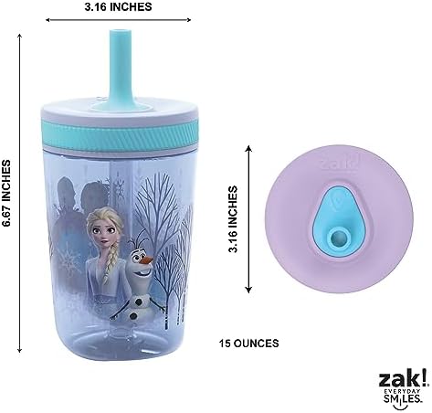 Zak Designs Disney Frozen II Movie Kelso Tumbler Set, Leak-Proof Screw-On Lid with Straw, Made of Durable Plastic and Silicone, Perfect Bundle for Kids (Frozen 2 Olaf, 15 oz, 2pc Set) (Pack of 12)