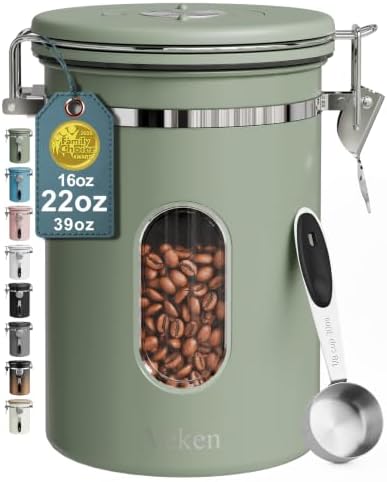 Veken Coffee Canister with Window, Airtight Stainless Steel Container, 22OZ