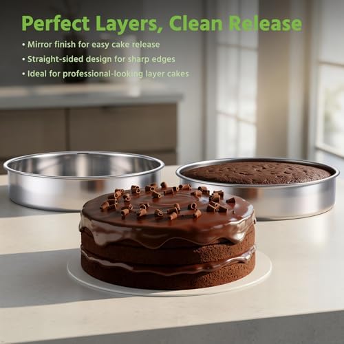 E-far 9 Inch Round Cake Pan Set of 3, Stainless Steel Cake Baking Tins