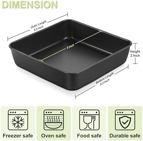 E-far 9x9 Baking Pan, Nonstick Square Cake Pan with Stainless Steel Core