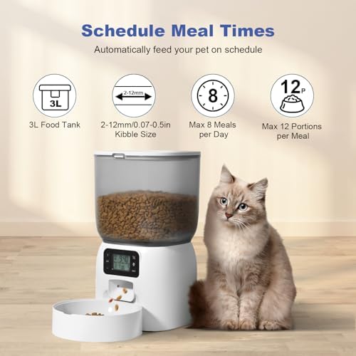ANDOLL HOME Automatic Cat Feeder, 3L Cat Food Dispenser with 10s Voice Recorder, Pet Feeder up to 8 Meals per Day, Timed Dog Feeder
