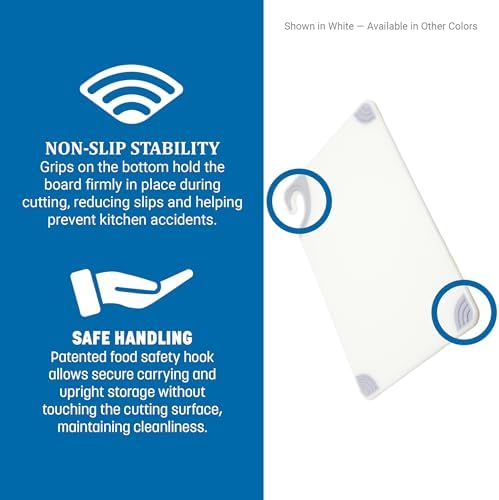 San Jamar Saf-T-Grip Plastic Cutting Board with Safety Hook, 12" x 18" x 0.5", Purple