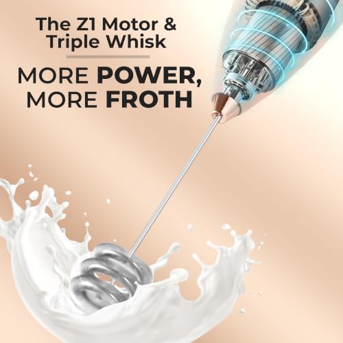 Zulay Kitchen Powerful Milk Frother Wand With Duracell Batteries - Ultra Fast Handheld Drink Mixer - Electric Whisk Foam Maker for Coffee, Lattes, Cappuccino & Matcha - Triple Whisk - Peach Radiance