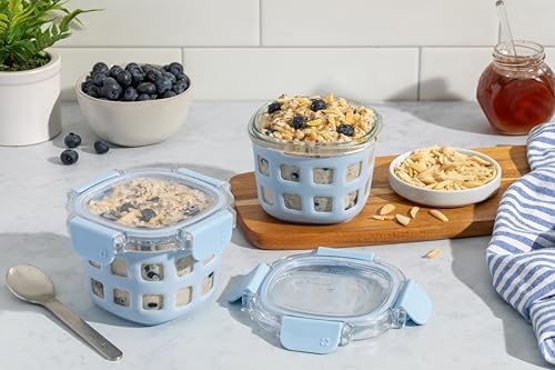 Ello Duraglass 2 Cup Glass Storage Containers with Lids, 2 Pack, Blue