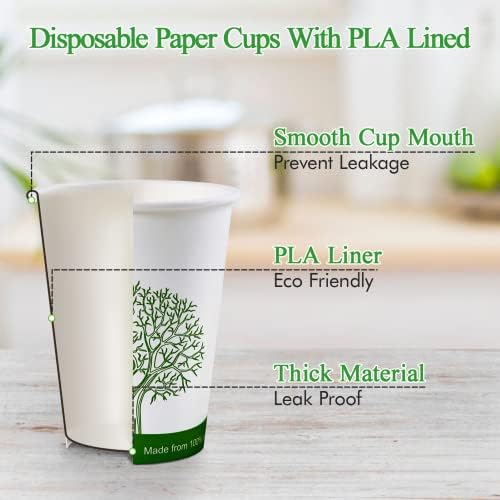ECOLipak 300 Count 8 oz Compostable Paper Cups, Disposable Paper Coffee Cup