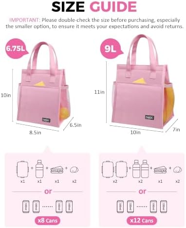 Fmeida 9L Insulated Lunch Bag Women, Reusable Cooler Tote Thermal Snack Bag